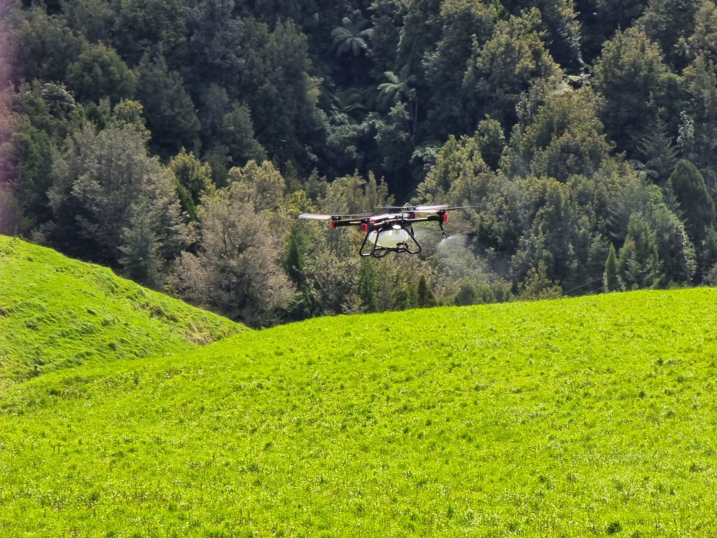 drone spraying steep pasture